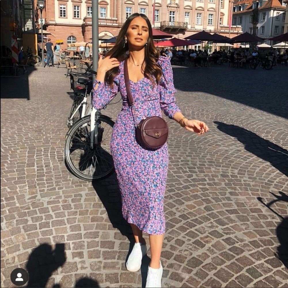 Zara printed midi dress bloggers favorite